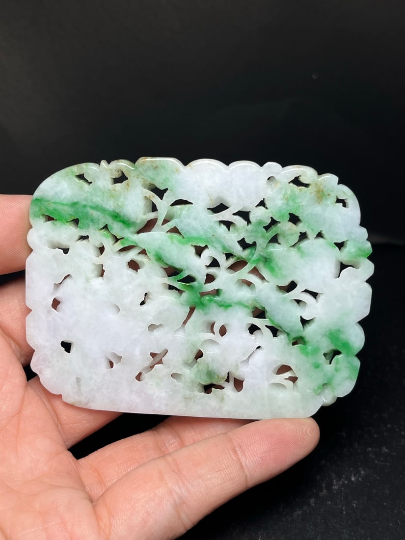 Openwork Natural Jadeite Carved Taoism Deity Fukurokuju Pendant - 9