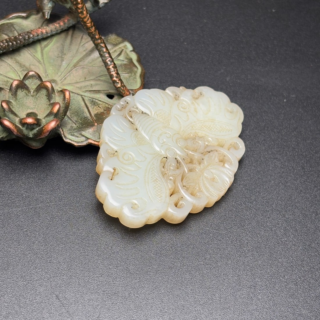 Old Hetian Jade Pendant - Butterfly - 4