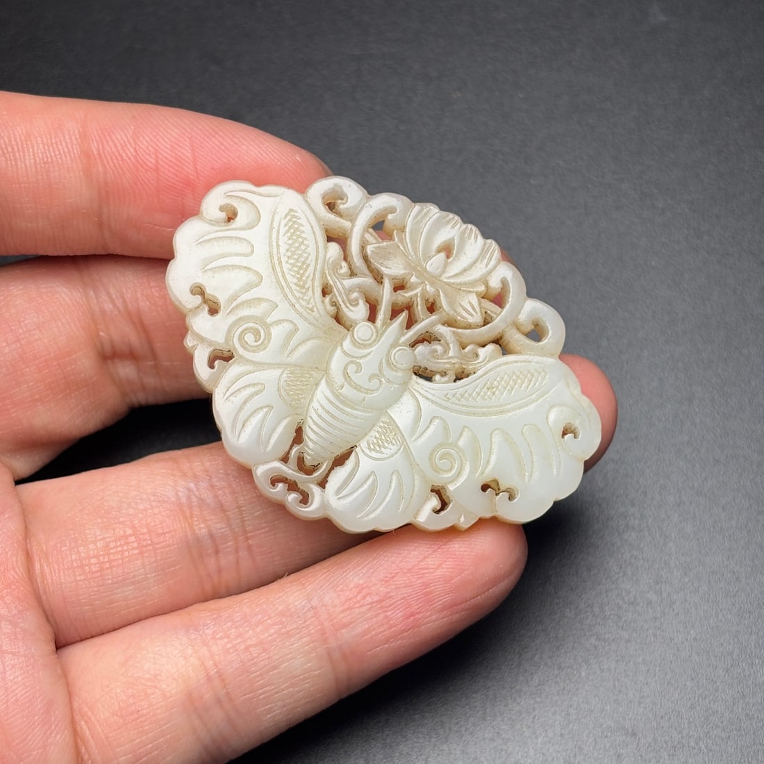 Old Hetian Jade Pendant - Butterfly - 8
