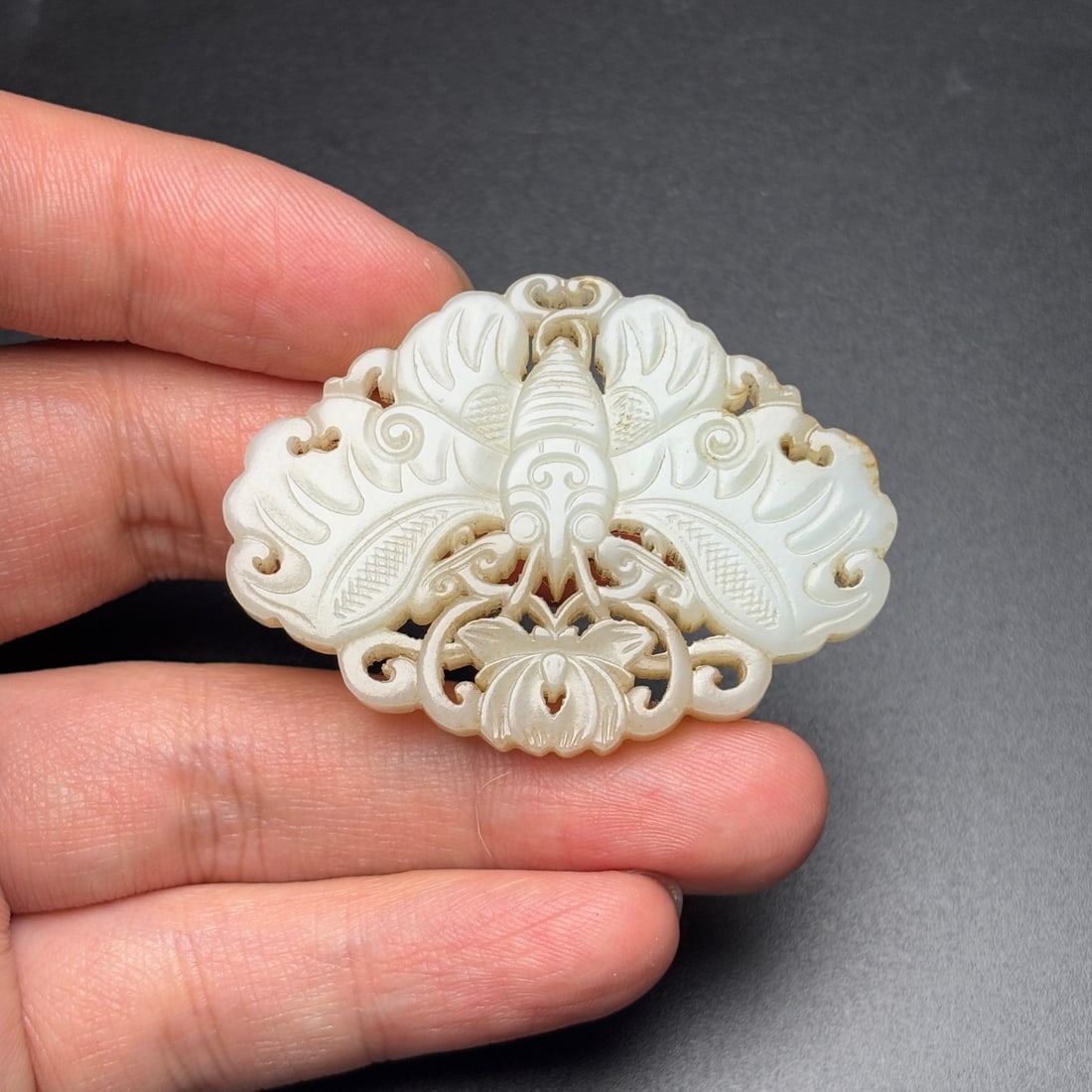 Old Hetian Jade Pendant - Butterfly - 9