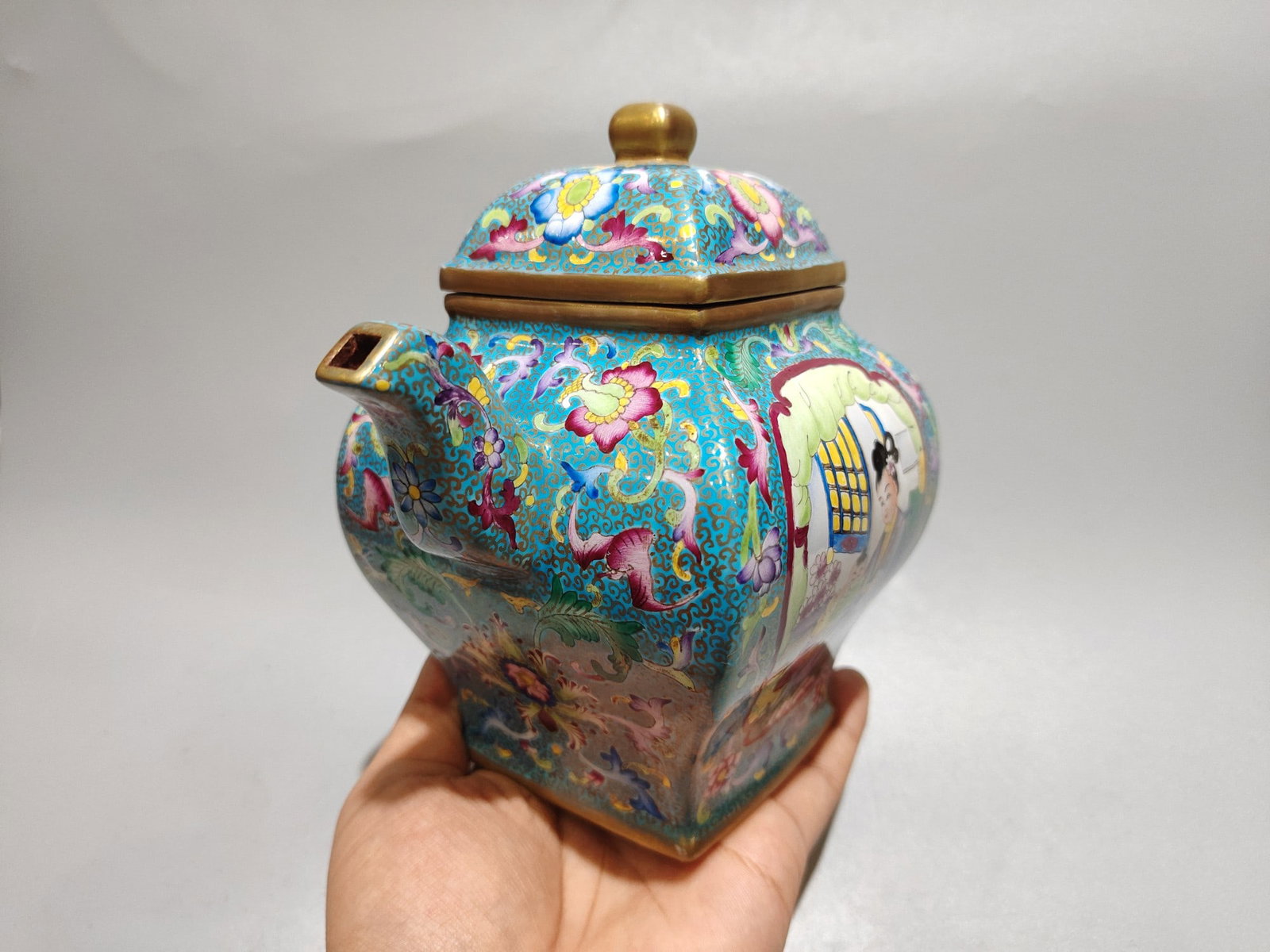 Gilt Gold Enamel Cai Yixing Zisha Clay Teapot - 2
