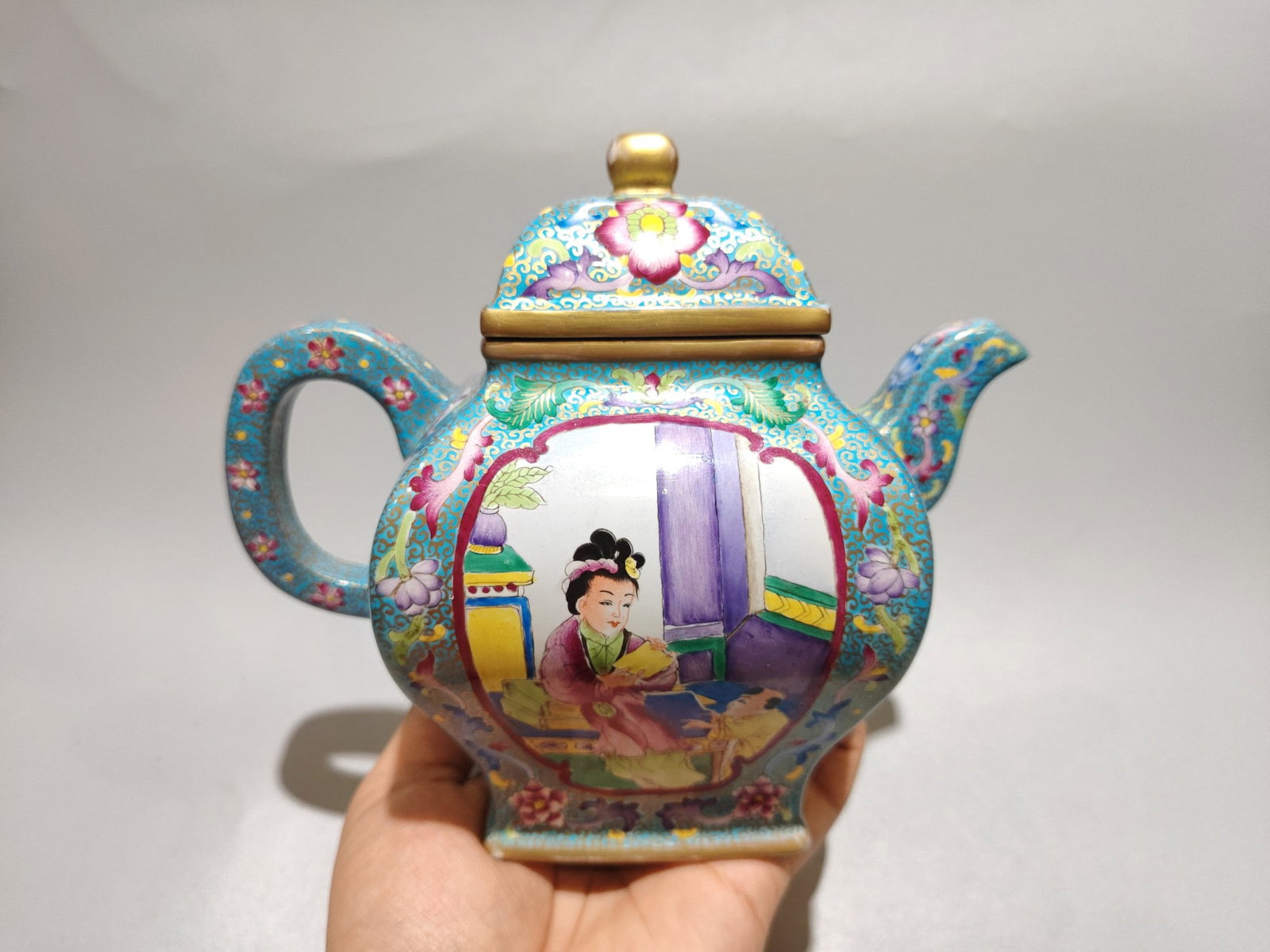 Gilt Gold Enamel Cai Yixing Zisha Clay Teapot - 4