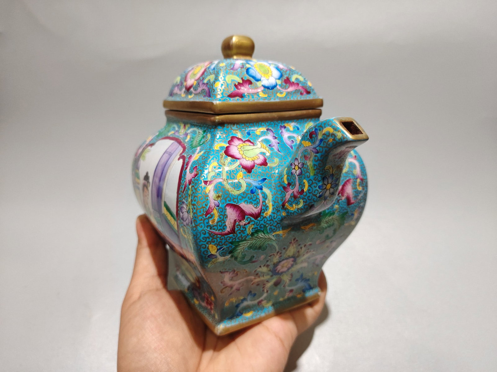 Gilt Gold Enamel Cai Yixing Zisha Clay Teapot - 5