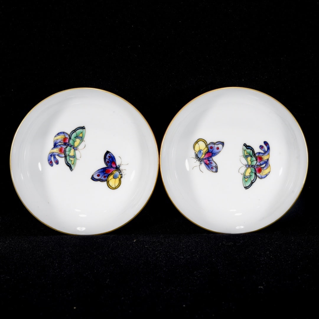 A Pair Gilt Gold Edge Pink Ground Butterfly Porcelain Bowl - 4