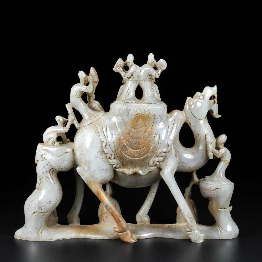 Vintage Hetian Jade Statue - Camel & Figure - 2