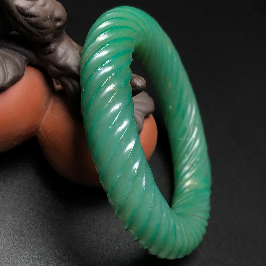 Old Green Agate Bracelet Bangle 55mm I.D. - 2