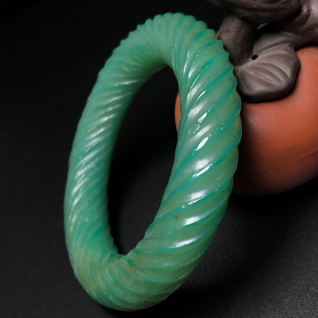 Old Green Agate Bracelet Bangle 55mm I.D. - 3