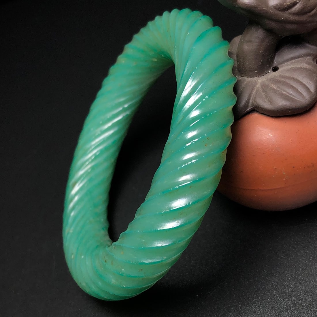 Old Green Agate Bracelet Bangle 55mm I.D. - 4
