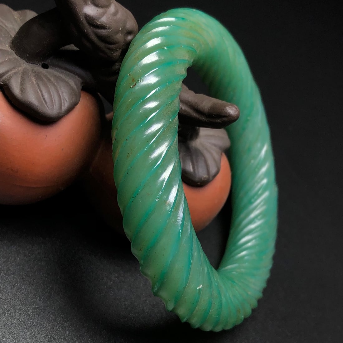 Old Green Agate Bracelet Bangle 55mm I.D. - 5