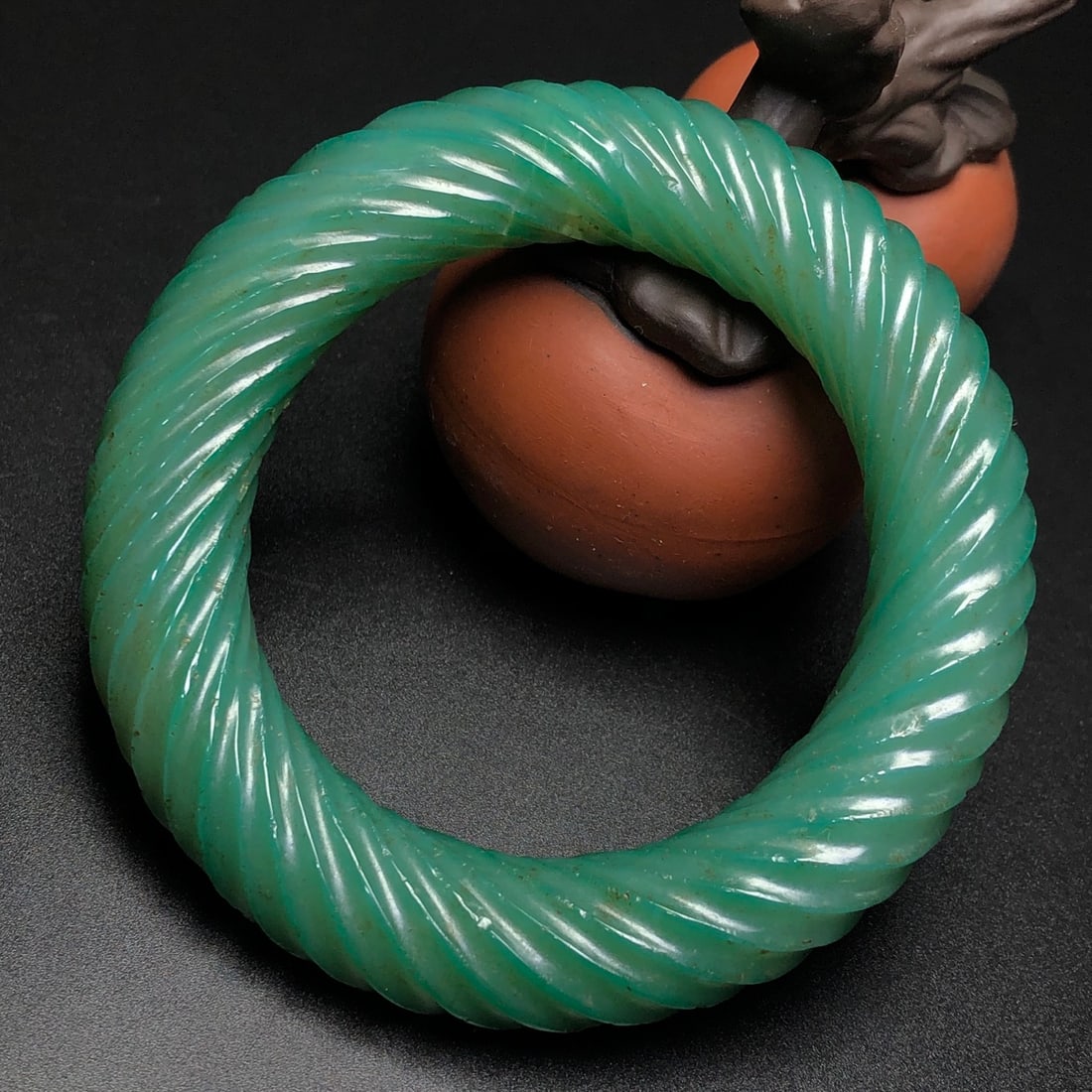 Old Green Agate Bracelet Bangle 55mm I.D. - 6