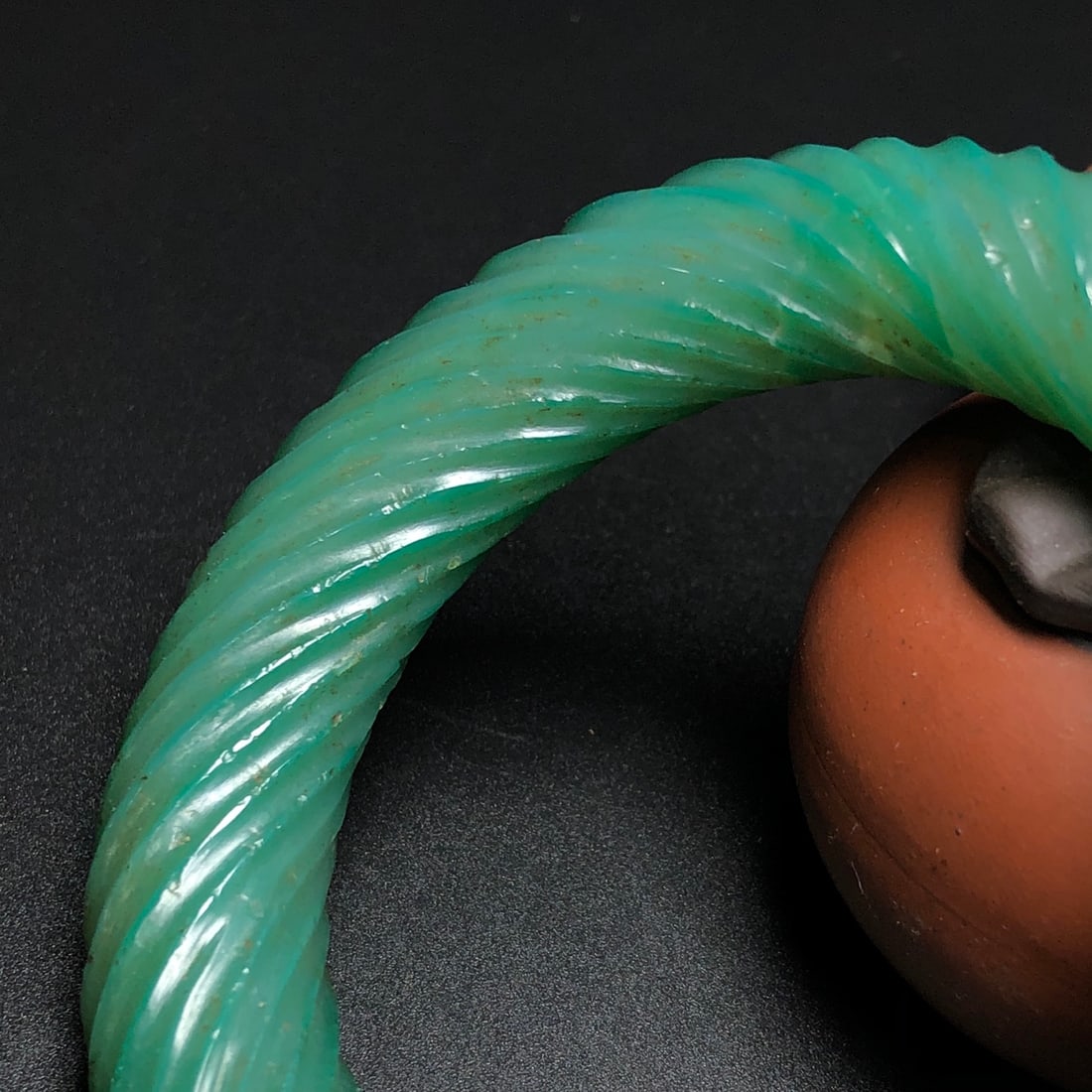 Old Green Agate Bracelet Bangle 55mm I.D. - 7
