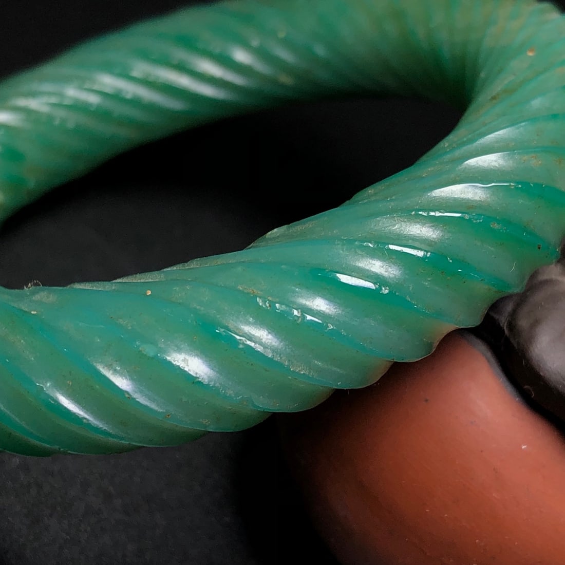 Old Green Agate Bracelet Bangle 55mm I.D. - 8
