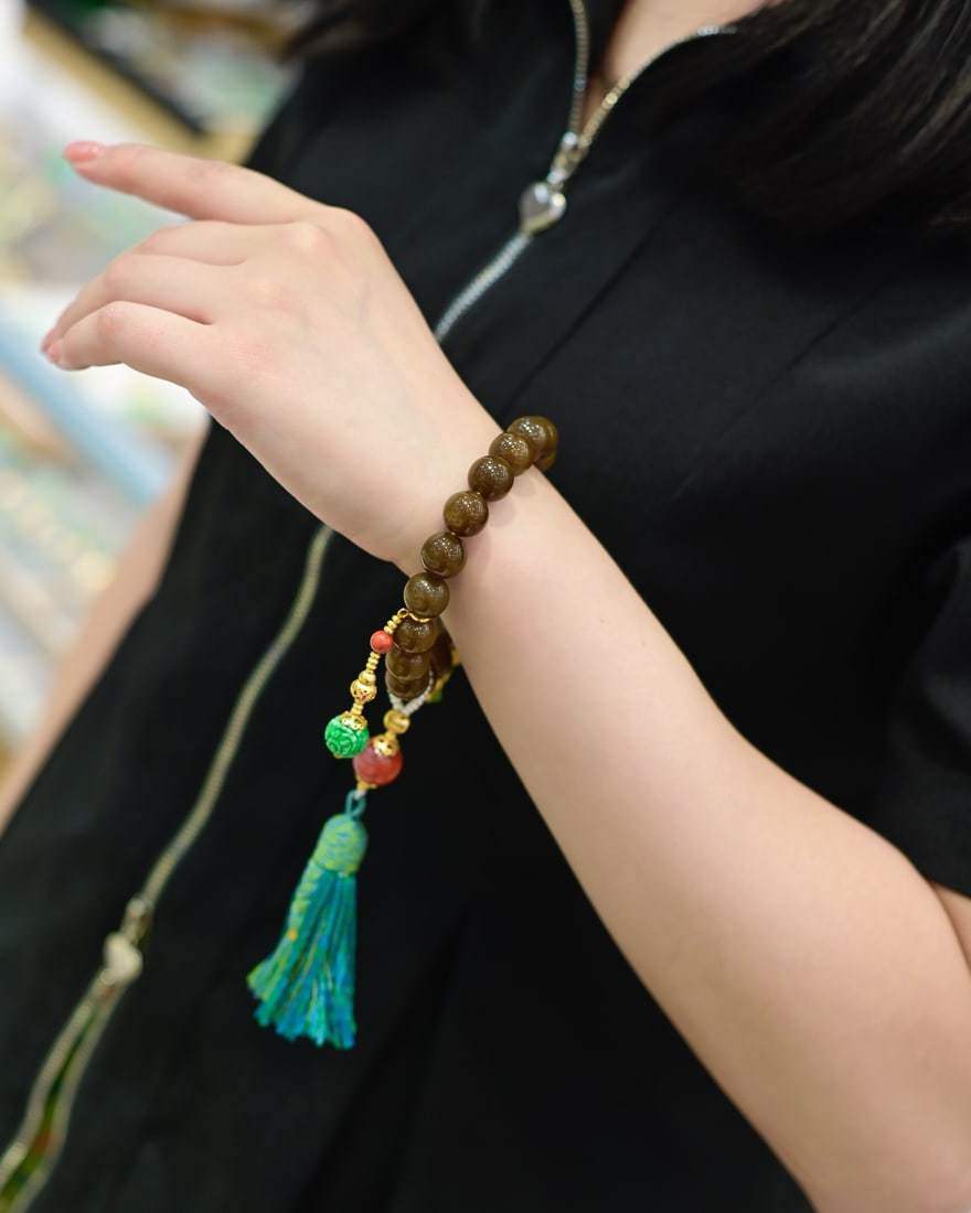 12mm Natural Hetian Jade & Green Jadeite Hand Chain - 8