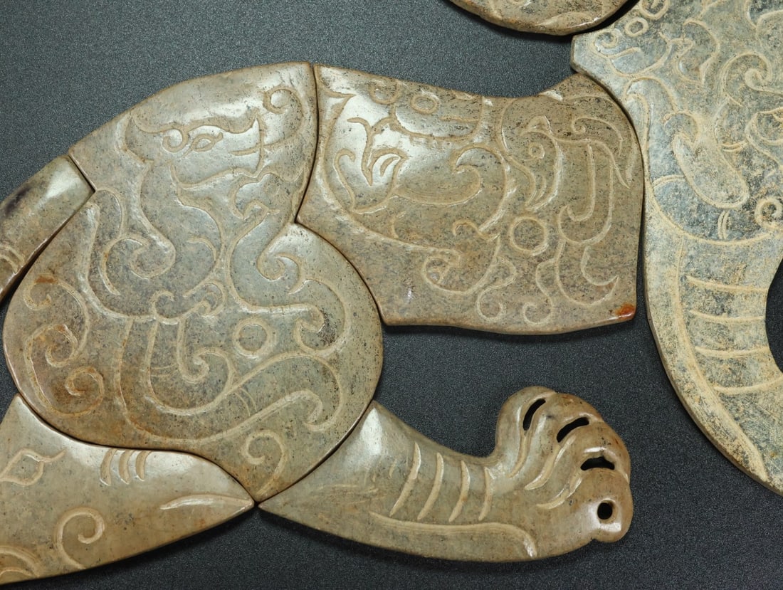 A Set Old Hetian Jade Mythology Statue - Tiger - 5