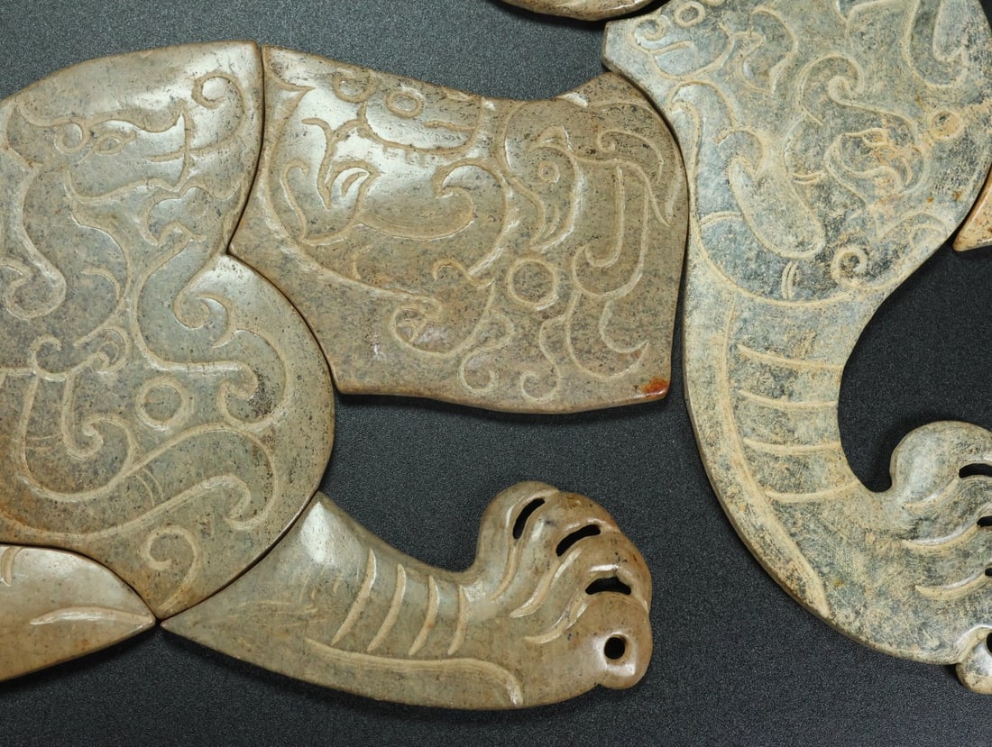 A Set Old Hetian Jade Mythology Statue - Tiger - 7