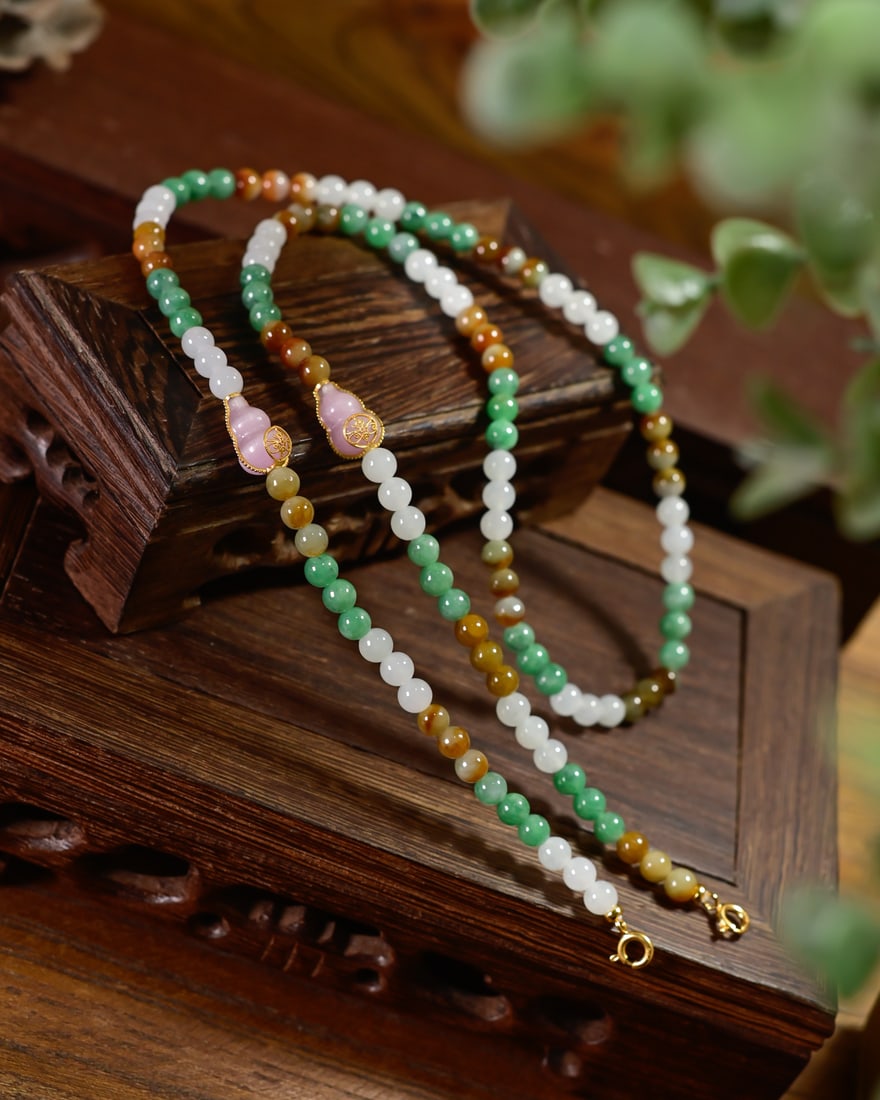 Multicolor Natural Jadeite Beads Necklace - 2