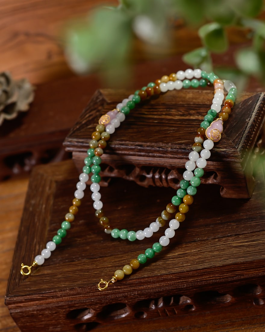Multicolor Natural Jadeite Beads Necklace - 3