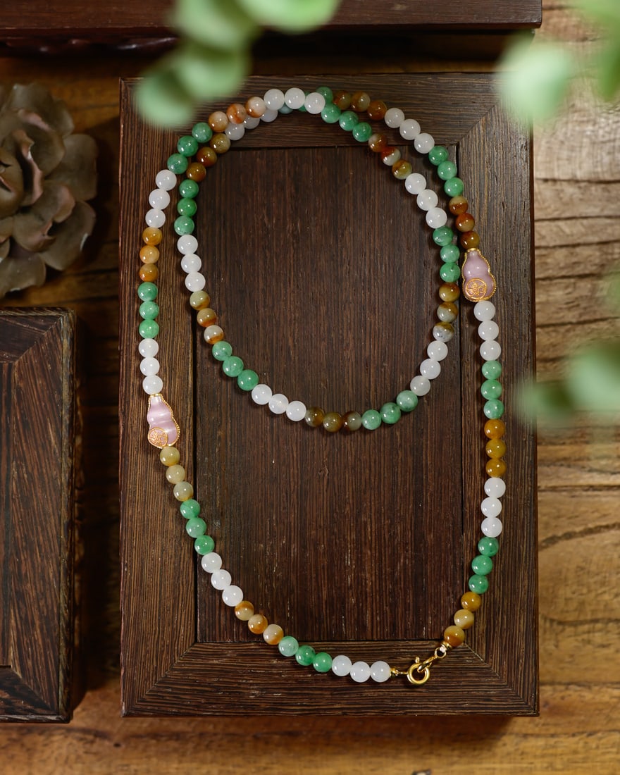 Multicolor Natural Jadeite Beads Necklace - 5