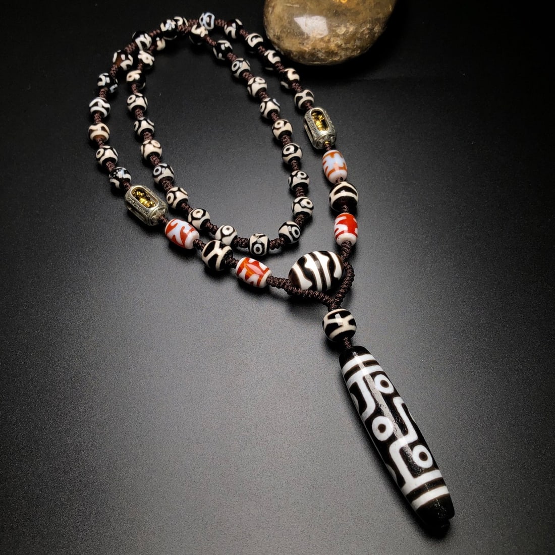 Old Tibetan DZI Agate Pendant & Necklace - 2