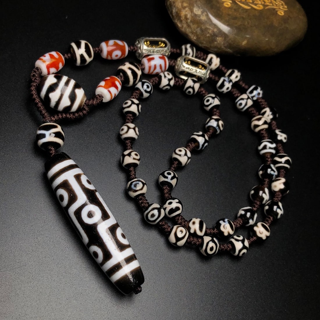 Old Tibetan DZI Agate Pendant & Necklace - 5
