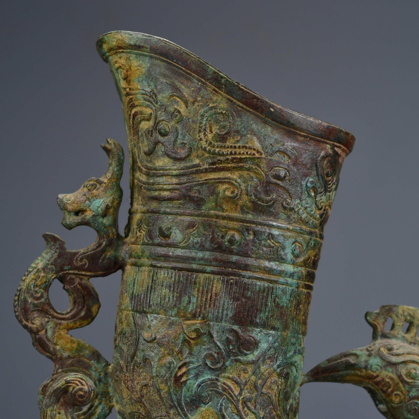 Old Bronze Phoenix Cup Statue - 2