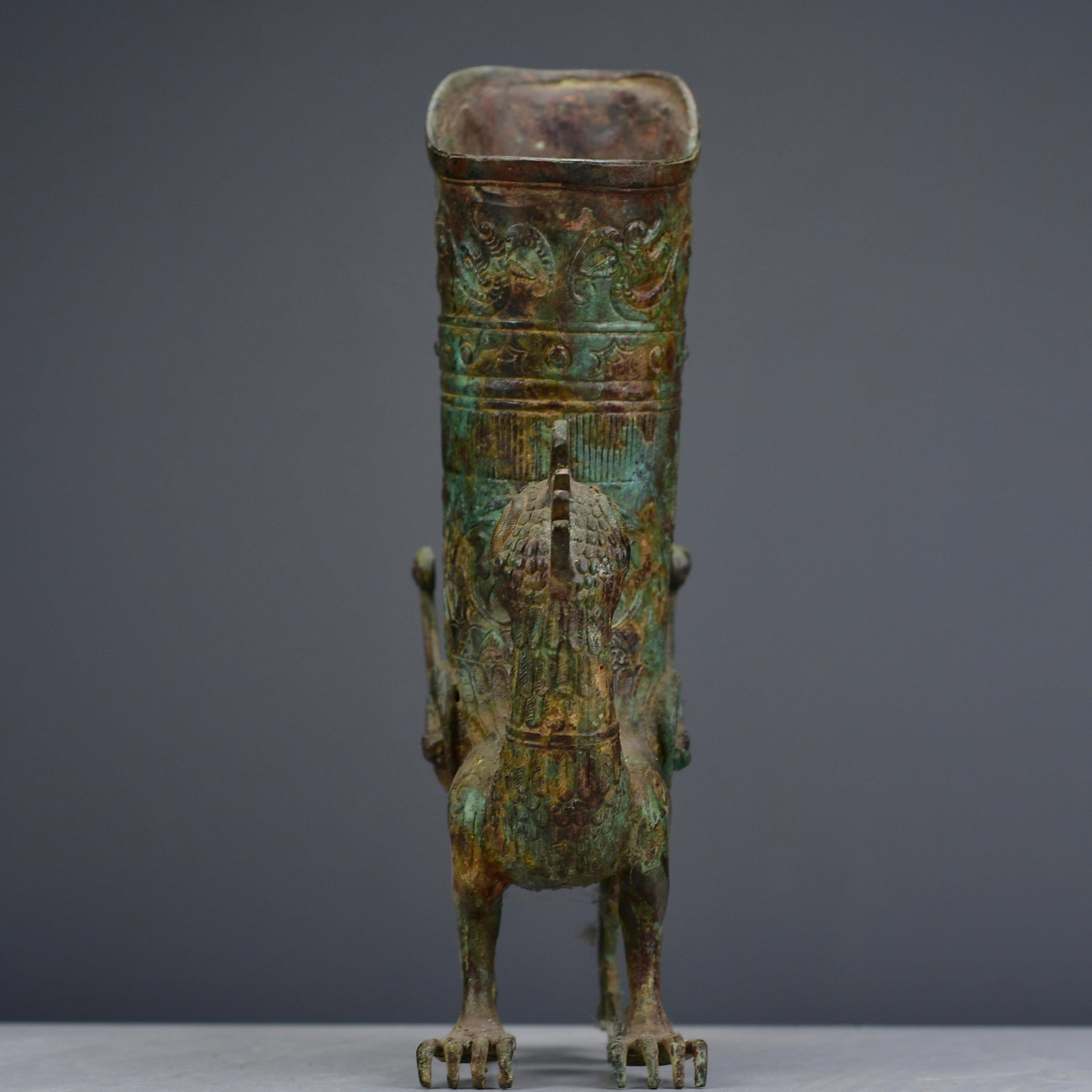 Old Bronze Phoenix Cup Statue - 7