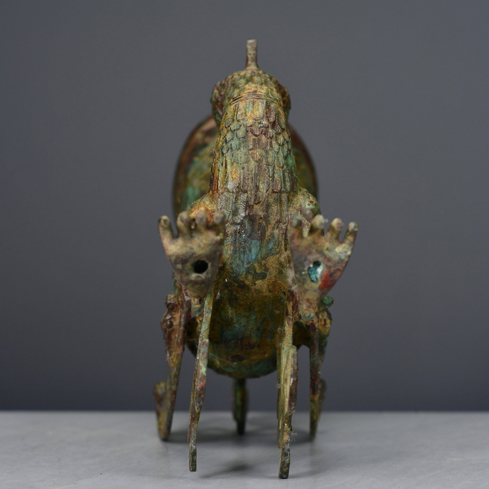 Old Bronze Phoenix Cup Statue - 9