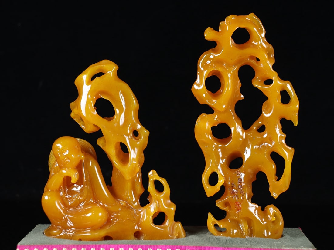 Yellow Shoushan Soapstone Hand-Carved Arhat Statue - 2