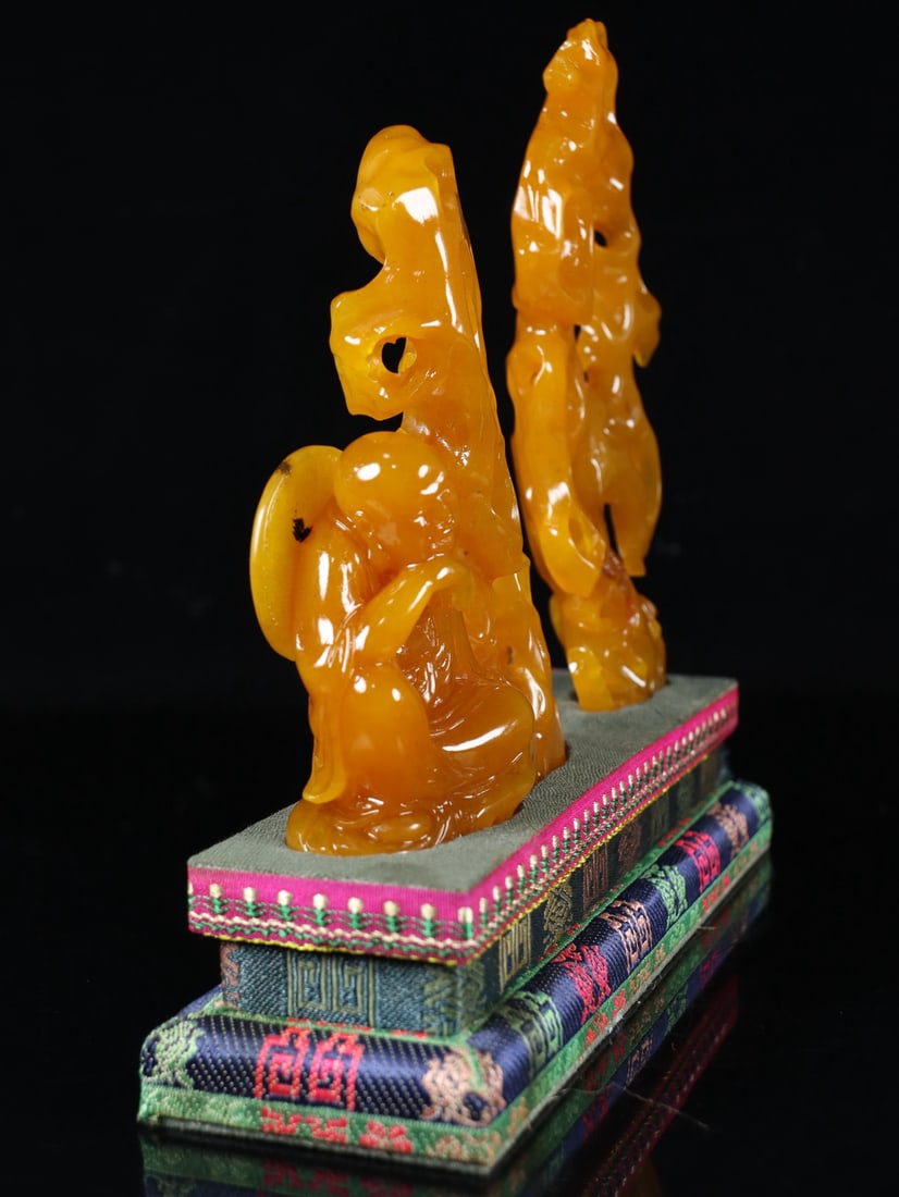 Yellow Shoushan Soapstone Hand-Carved Arhat Statue - 3