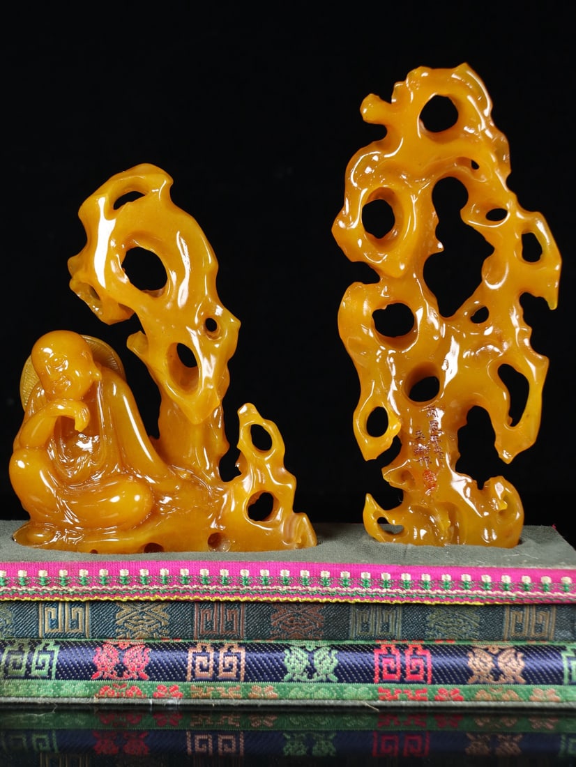 Yellow Shoushan Soapstone Hand-Carved Arhat Statue - 6