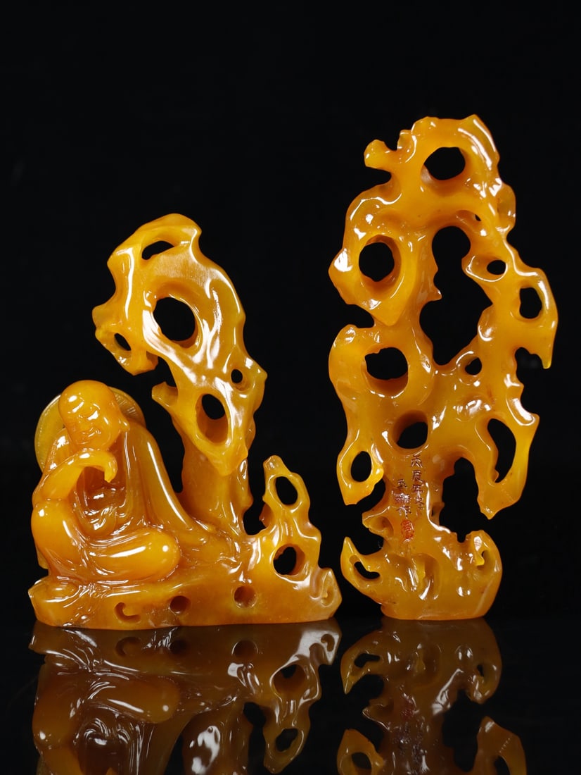 Yellow Shoushan Soapstone Hand-Carved Arhat Statue - 8