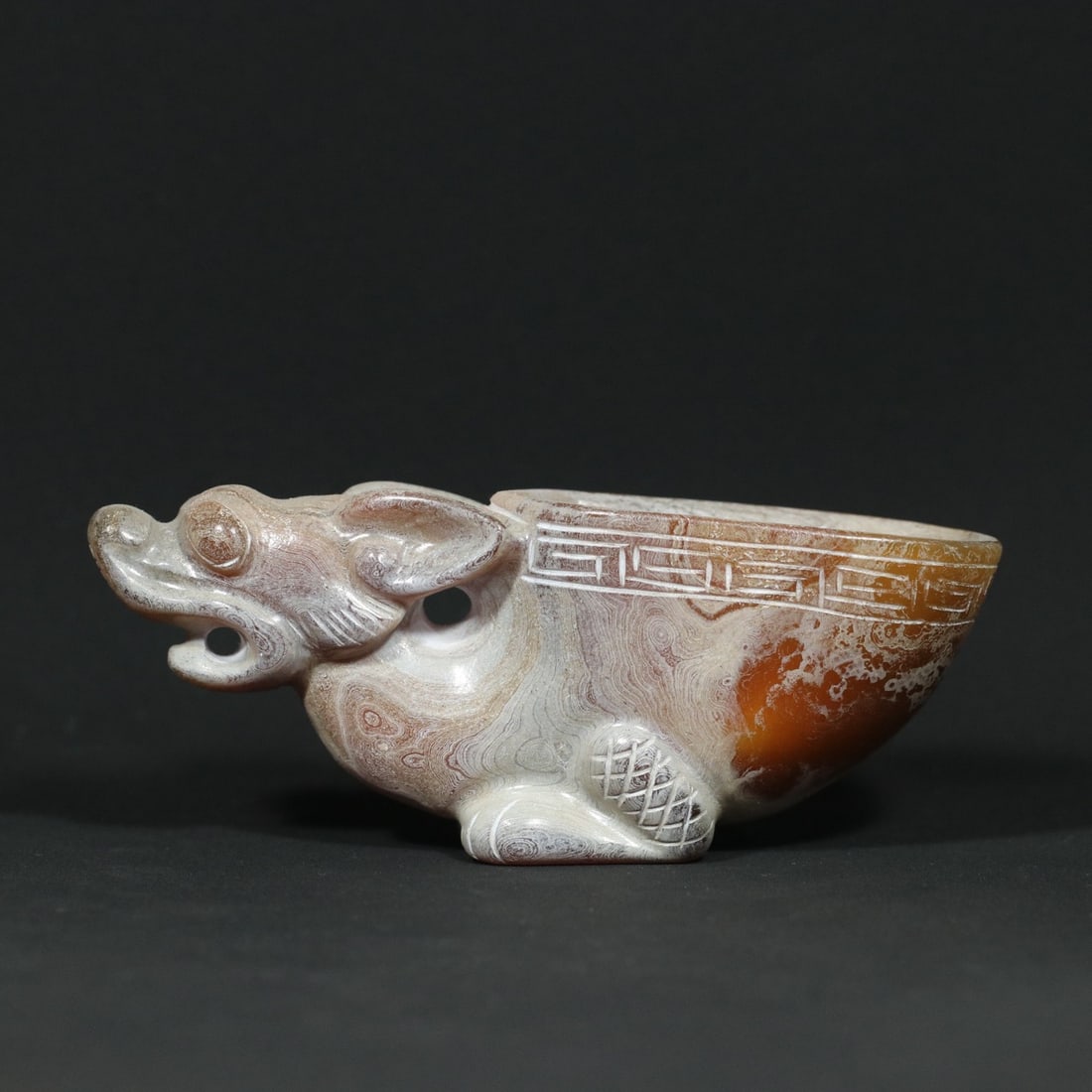 Old Agate Carved Beast Cup Statue: Title: Old Hetian Jade Dragon Pendant Date/Period: After2052 Origin: Chinese Dimension: 59x80x25(mm) 2.32x3.15x0.98(inches) Weight 0.35 lbs/157g Materials: Hetian Jade Reserve: $199.00 Shipping: Domes