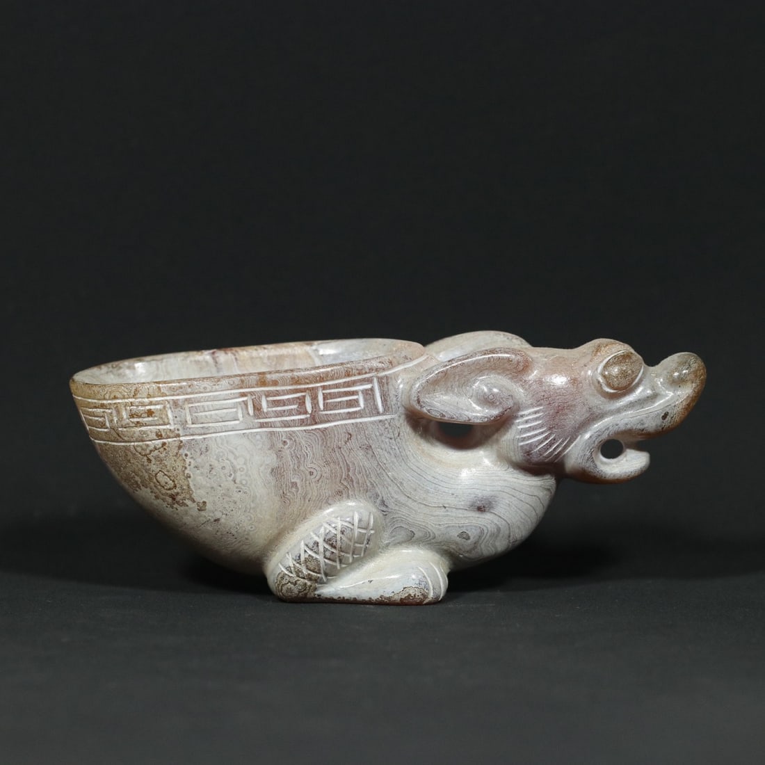 Old Agate Carved Beast Cup Statue - 2