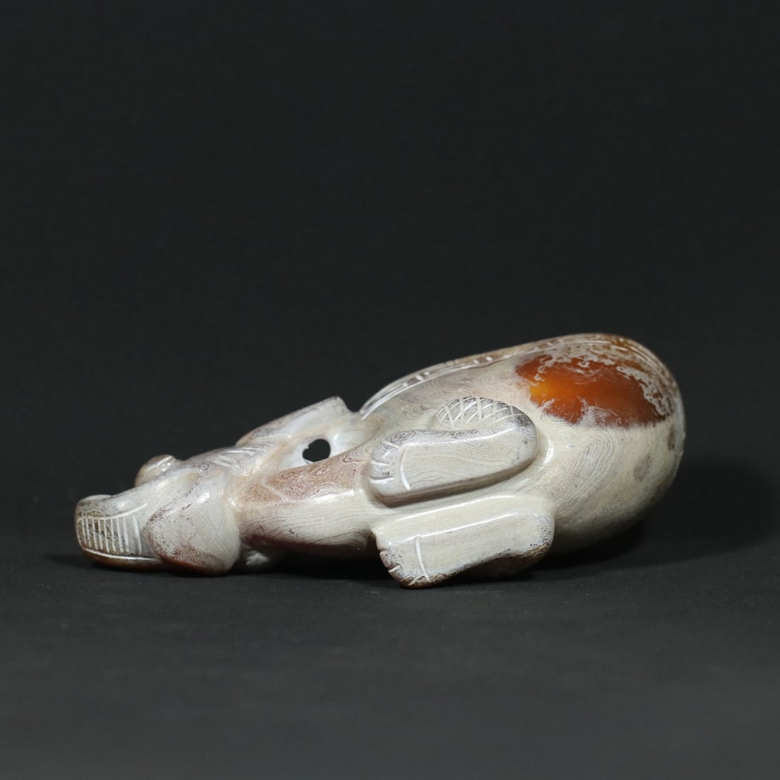 Old Agate Carved Beast Cup Statue - 3