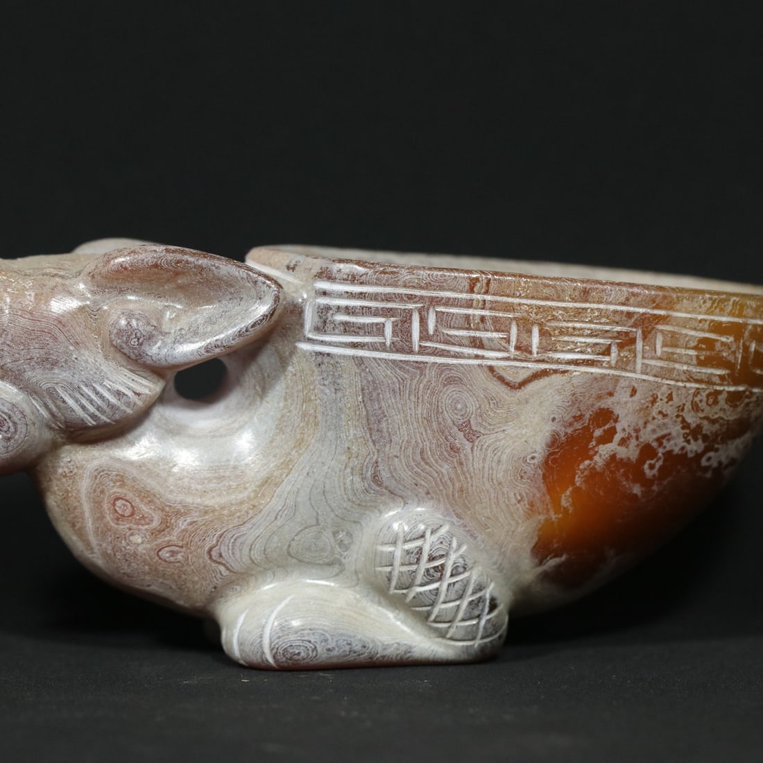 Old Agate Carved Beast Cup Statue - 6