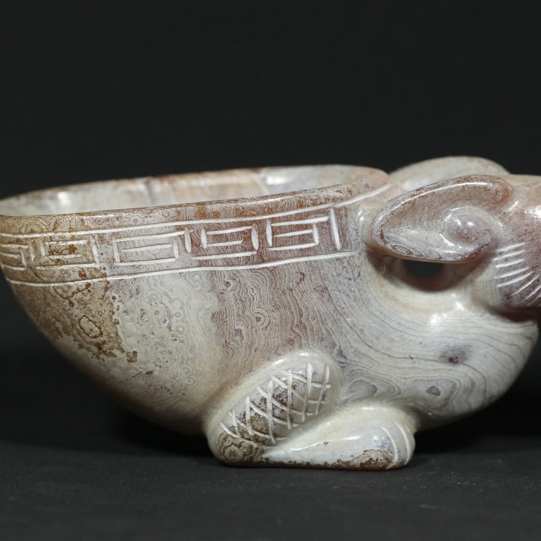 Old Agate Carved Beast Cup Statue - 8