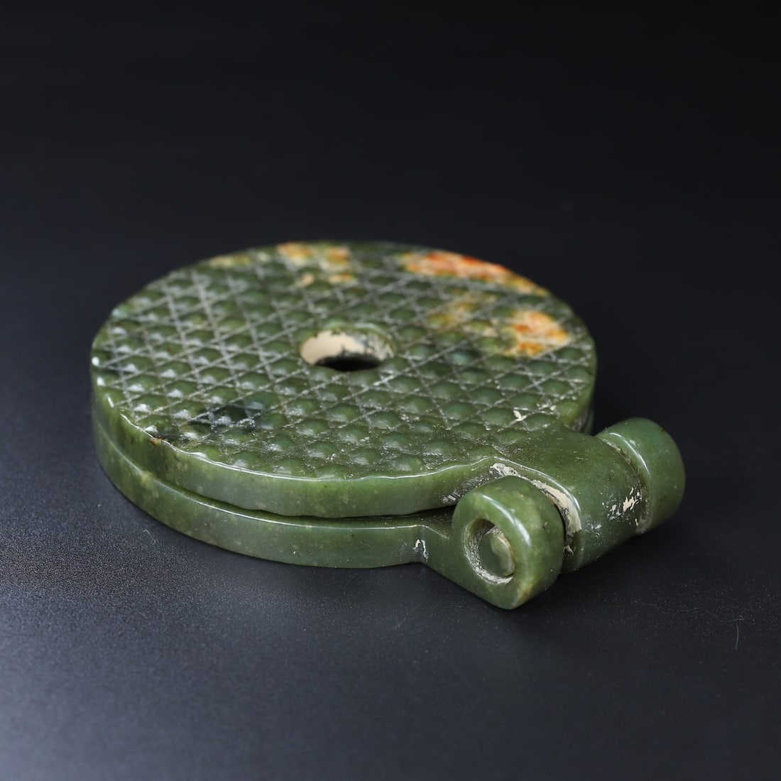 Vintage Green Hetian Jade Bi Statue - 10