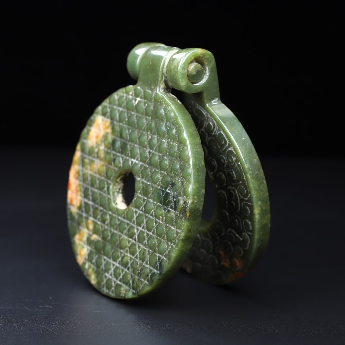 Vintage Green Hetian Jade Bi Statue - 2
