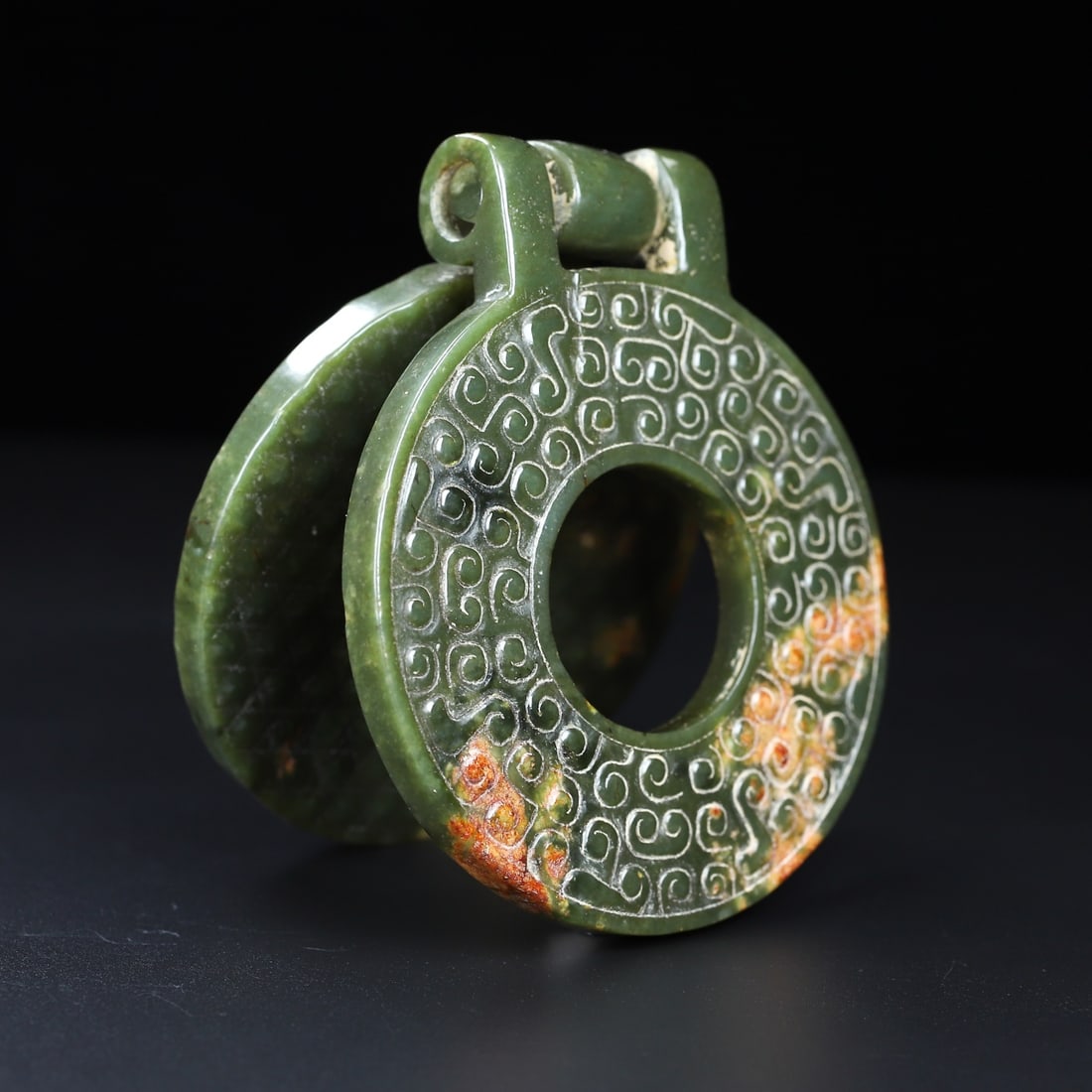 Vintage Green Hetian Jade Bi Statue - 3