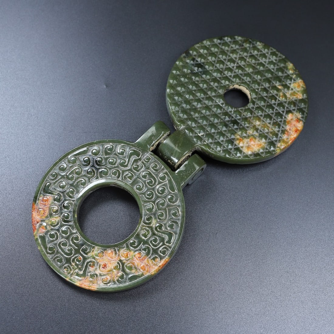 Vintage Green Hetian Jade Bi Statue - 4
