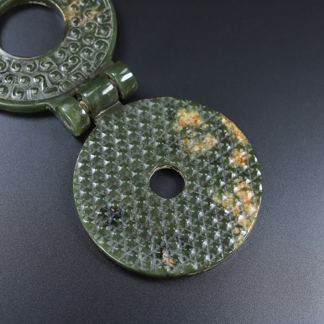 Vintage Green Hetian Jade Bi Statue - 8
