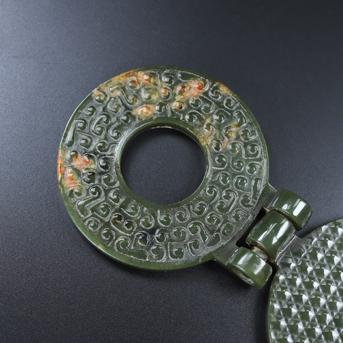 Vintage Green Hetian Jade Bi Statue - 9