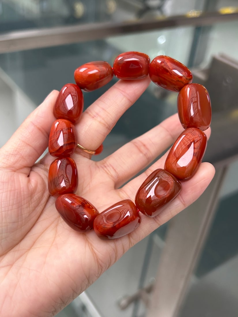 Chinese Natural Nanhong Agate Original Stone Bracelet - 3