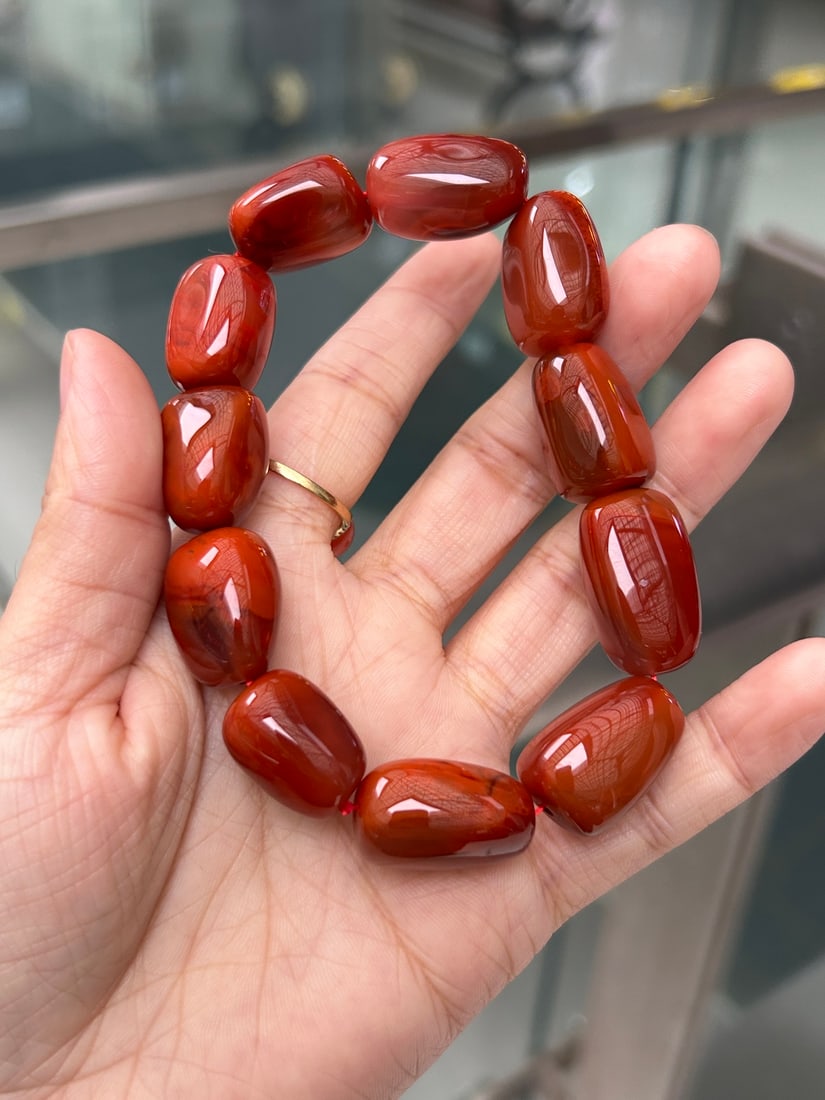 Chinese Natural Nanhong Agate Original Stone Bracelet - 6
