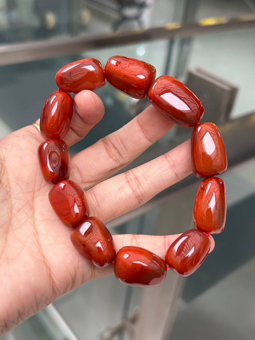 Chinese Natural Nanhong Agate Original Stone Bracelet - 7