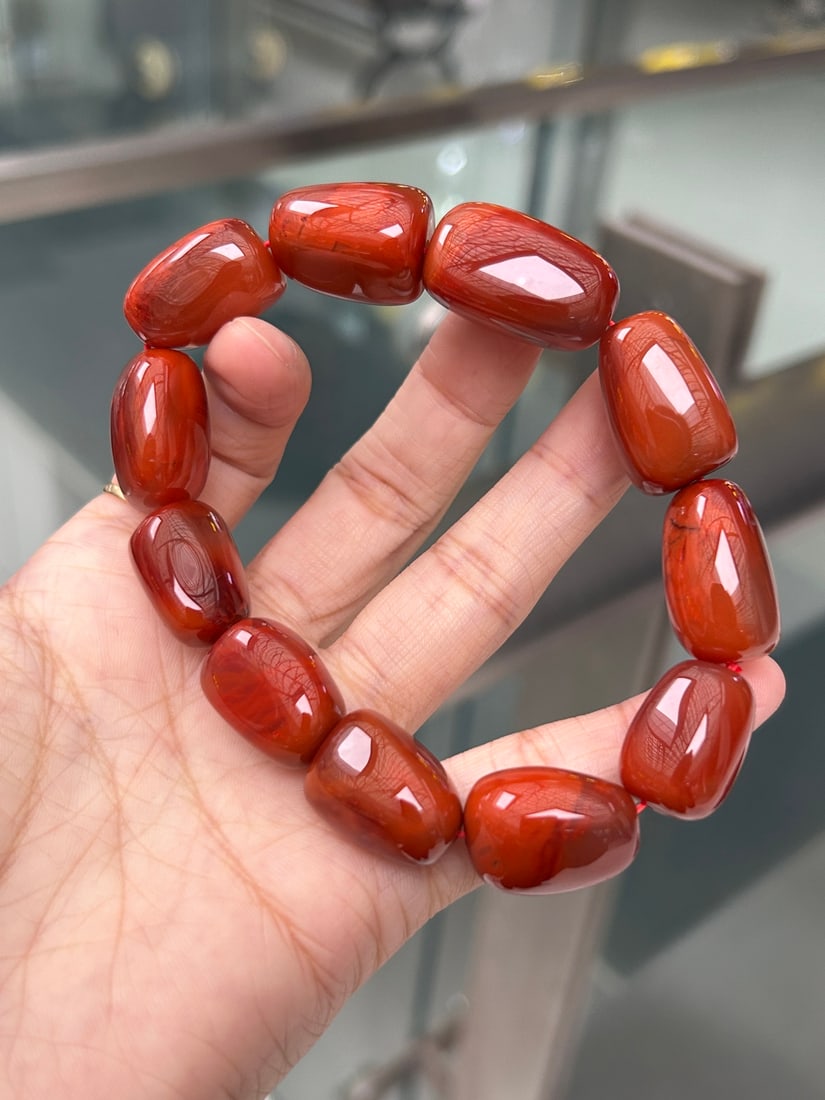 Chinese Natural Nanhong Agate Original Stone Bracelet - 8
