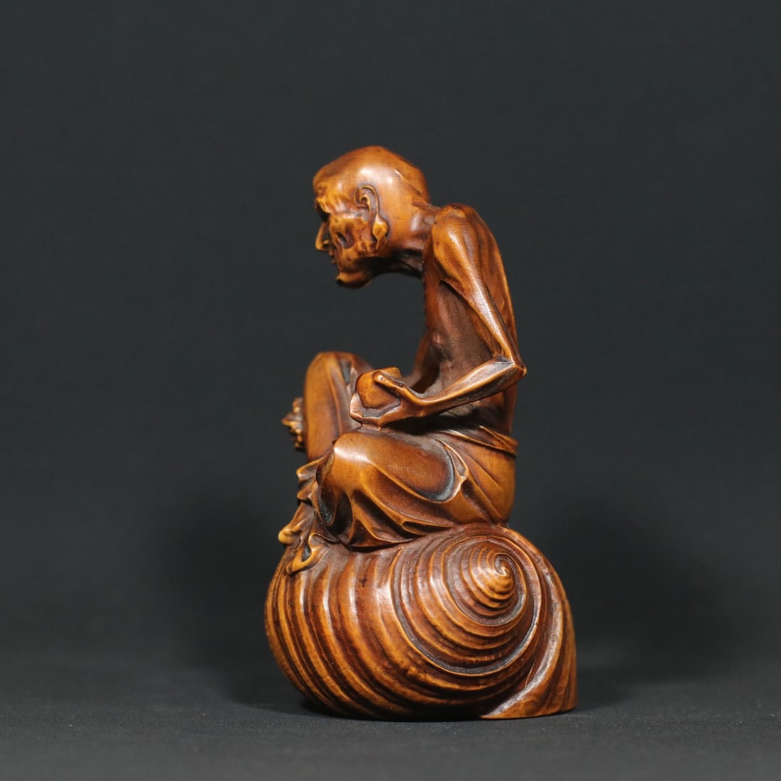 Vintage Boxwood Wood Carved Dharma Statue - 2