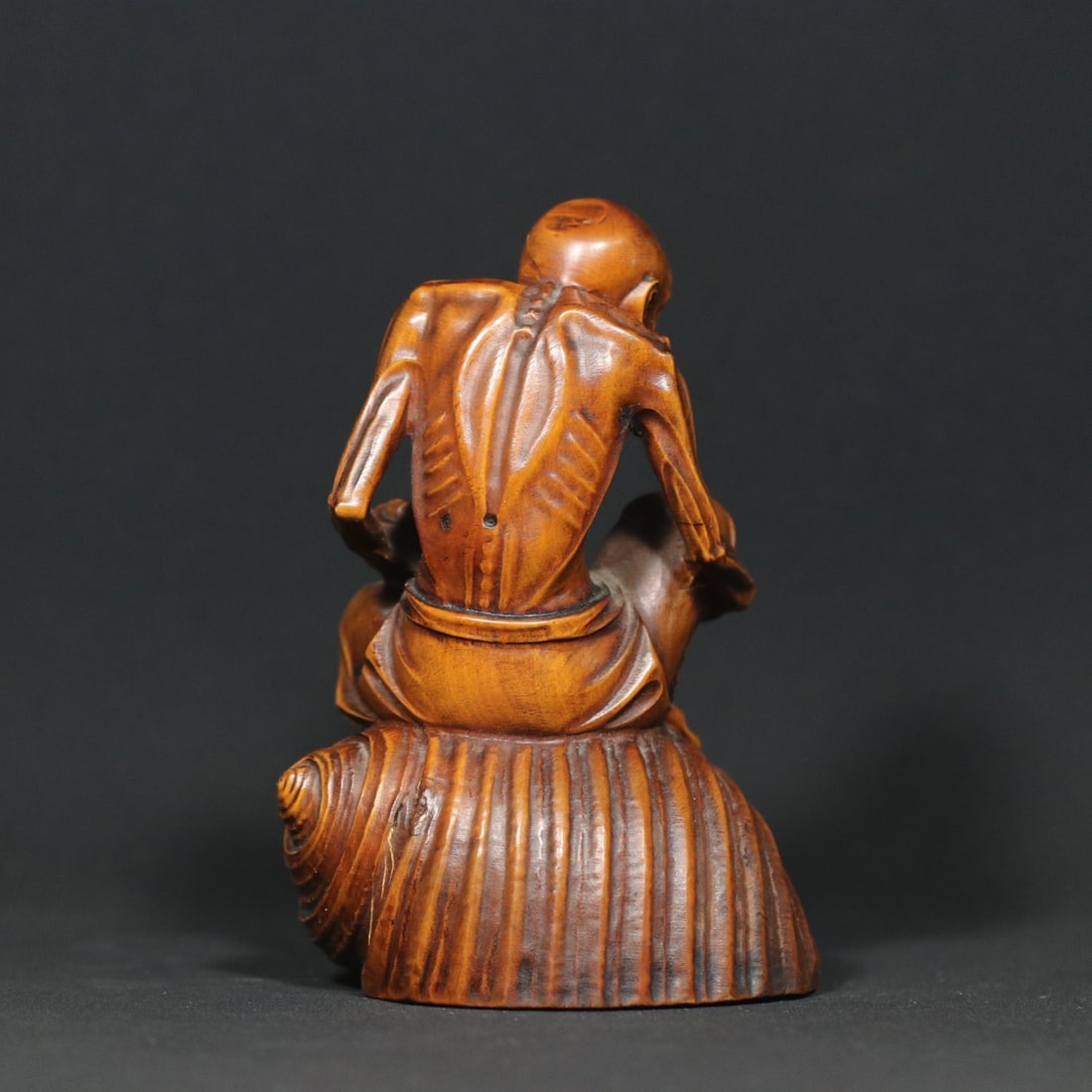Vintage Boxwood Wood Carved Dharma Statue - 3