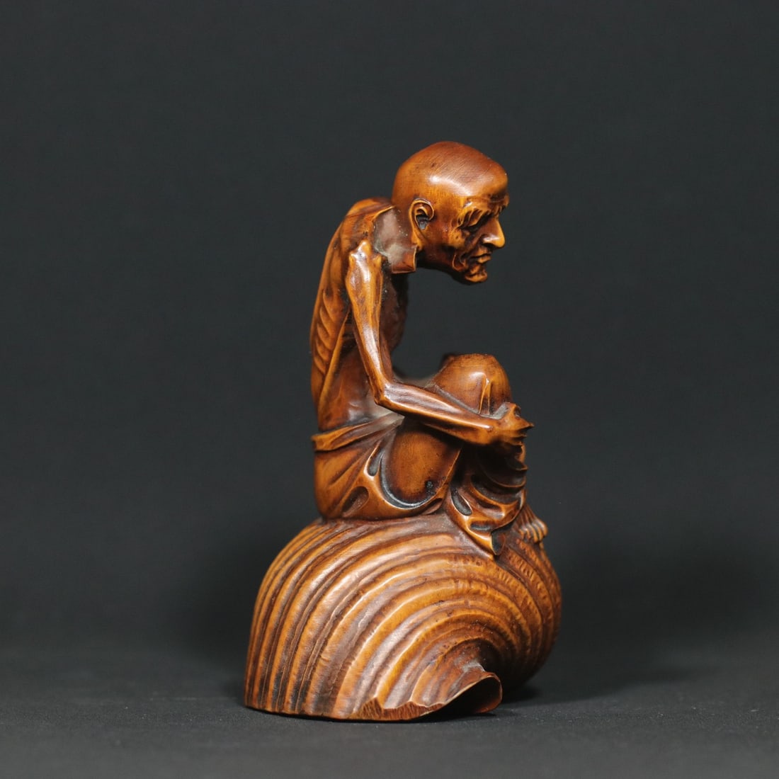 Vintage Boxwood Wood Carved Dharma Statue - 4