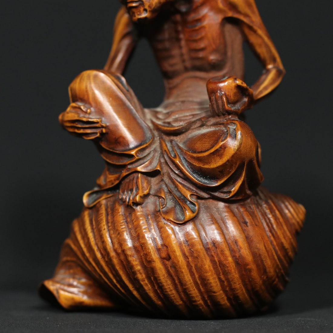 Vintage Boxwood Wood Carved Dharma Statue - 6